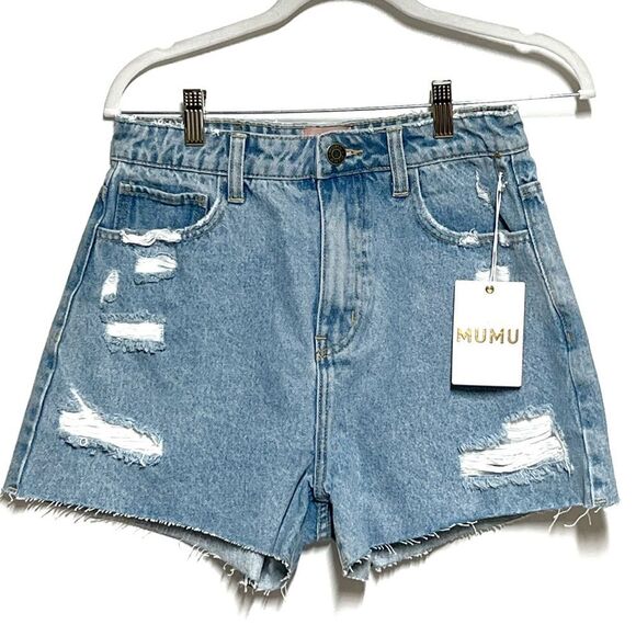 NWT Revolve Show Me Your MuMu Philly Pinch Waist Didtressed Jean Shorts Sz 26 - Picture 3 of 7